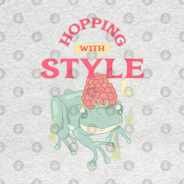 “Hopping With Style” Glamorous Frog Wearing Raspberry As A Hat by Tickle Shark Designs